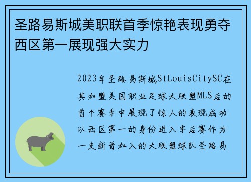 圣路易斯城美职联首季惊艳表现勇夺西区第一展现强大实力